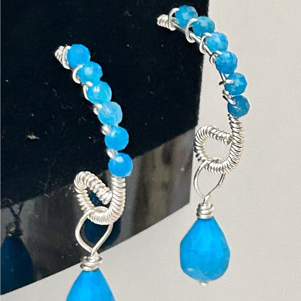 NEW Apatite and Turquoise Drop Earrings , Sterling Silver Elegance